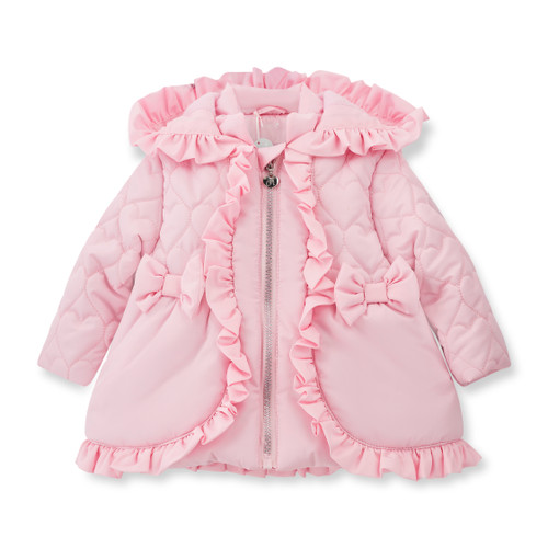 Little A Girls Pink Heart Embroidered Bow Jacket with