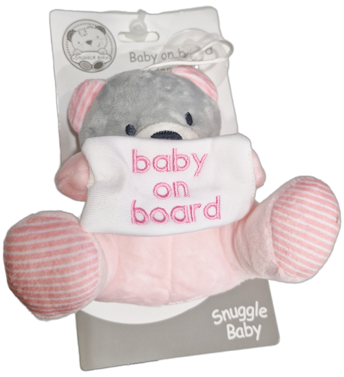 Nursery Time Soft Toy with ' Baby on Board ' Sign - Pink - 0869 ...