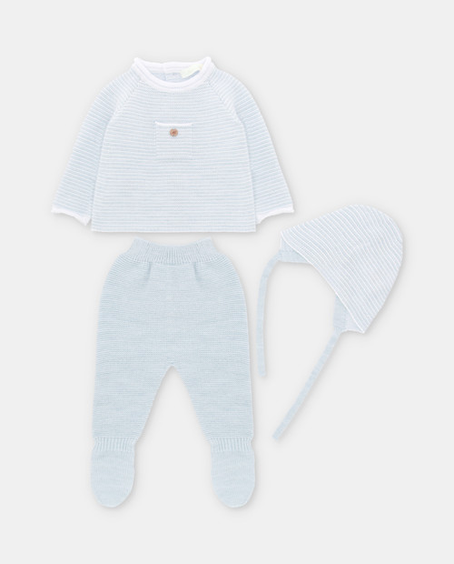 Martin Aranda 004-10275 Knitted Trouser Set with Hat Blue