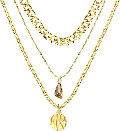 3 Pcs 14K Gold Plated Layered Necklaces for Women Dainty Multilayered Link Chain Cross Y Pendant Choker Necklaces Set