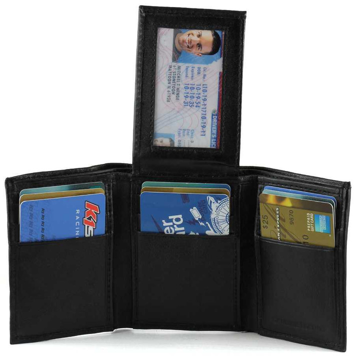 Trifold Leather Wallet with Flip Out ID