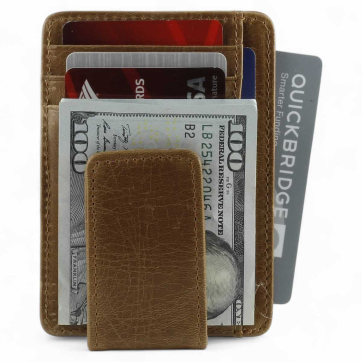 Leather Magnetic Money Clip - Tan
