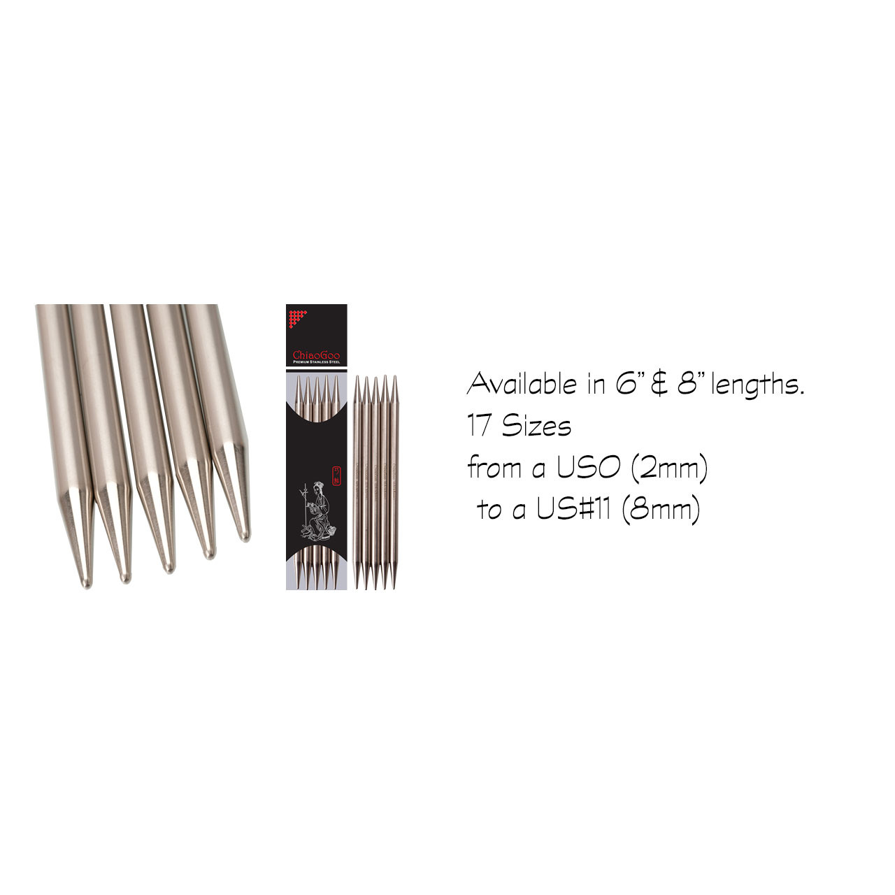 Chiaogoo Double Point Stainless Steel 6 Knitting Needle Sock Set