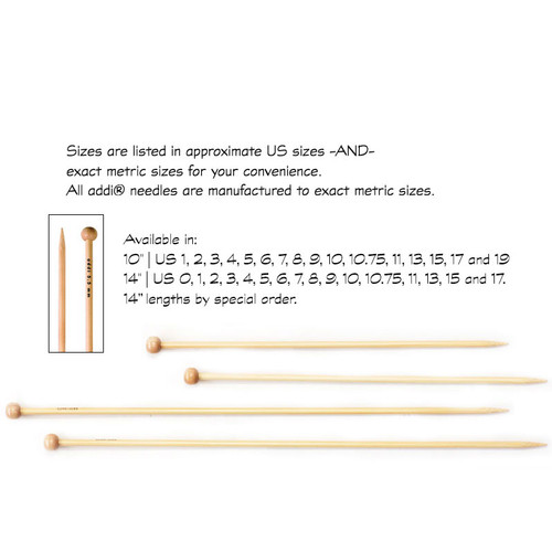 addi Bamboo Single Point Knitting Needles US#1 (2.5mm) 10"