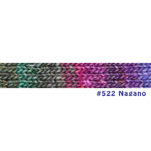 Manufacturer's image of a knitted sample featuring the amazing color changes in this Silk Garden Nagano 522