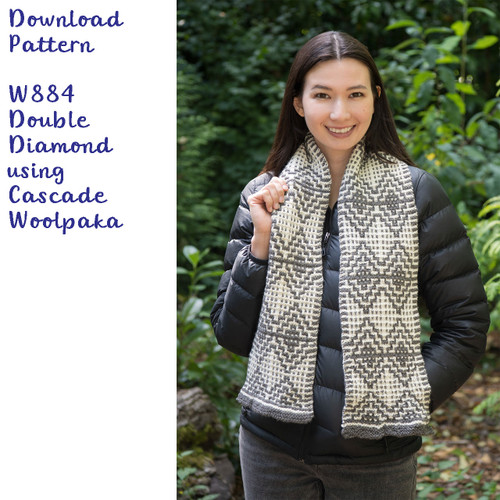 W884 Cascade Woolpaka Double Diamond Scarf Pattern