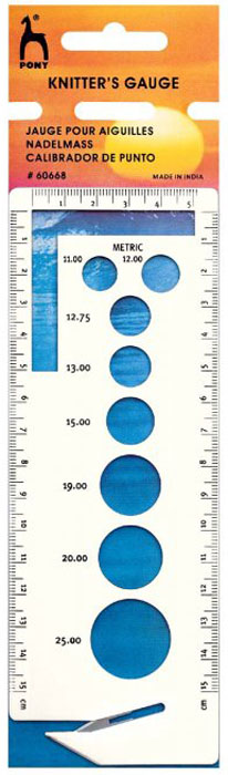 Pony Knitting Needle Gauge Ruler Imperial / Metric / US Sizes 12cm