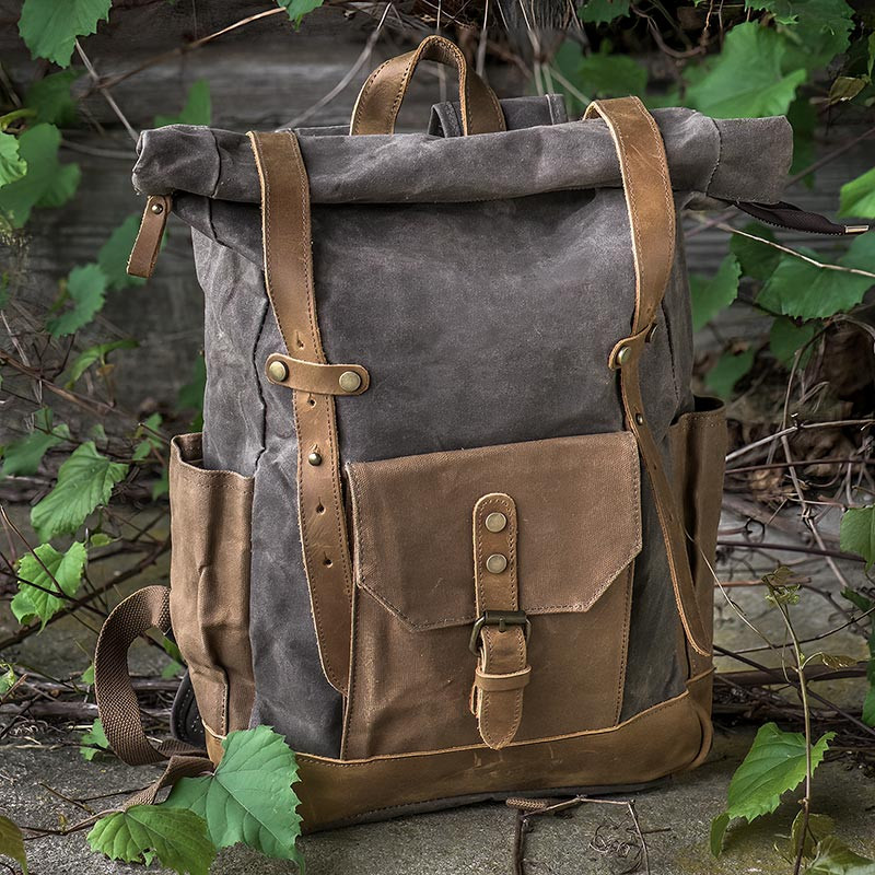 Vintage Waxed Canvas & Leather Rolltop Backpack - [Consumer]Cole