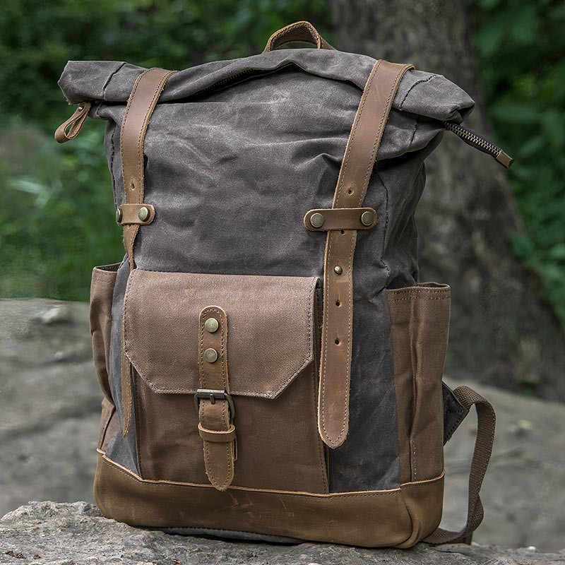 Vintage Waxed Canvas and Leather Rolltop Backpack - [Consumer]Cole