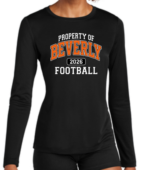 Property of Beverly High School Football Ladies Long Sleeve Performance Shirt