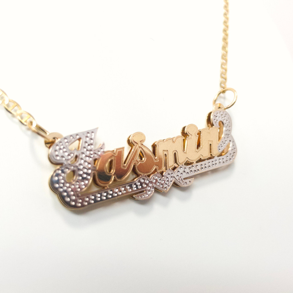 10K Gold Nameplate Double Layers with Heart Multicolored