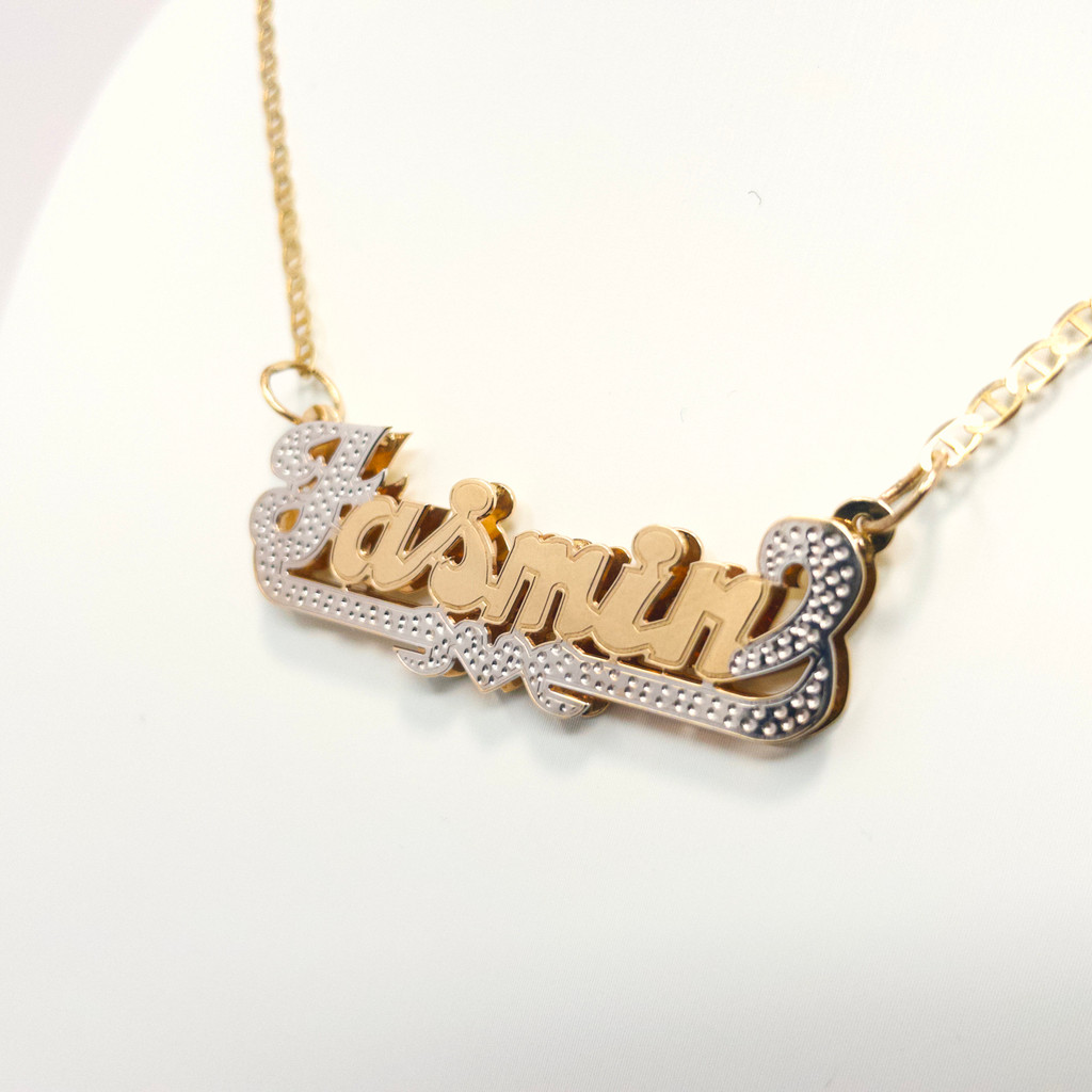 10K Gold Nameplate Double Layers with Heart Multicolored