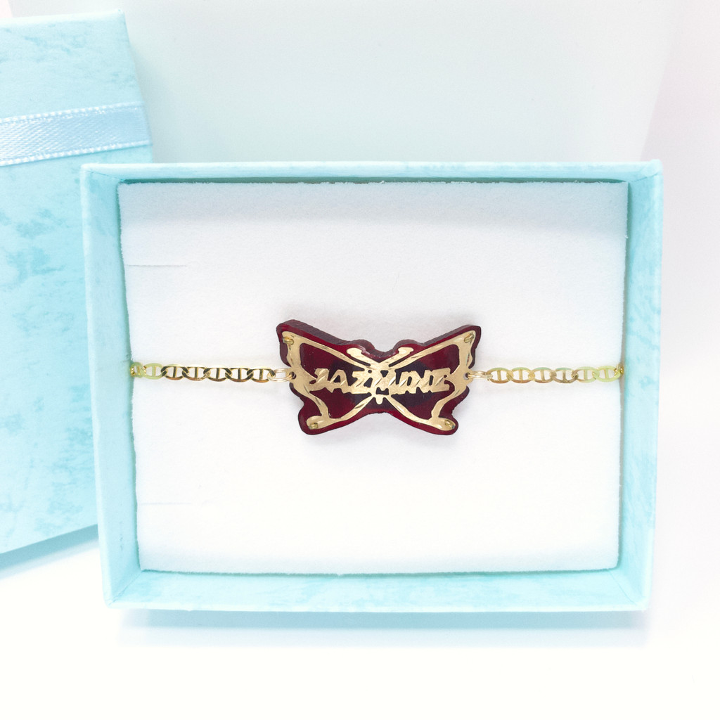 Kids 10K Gold Name Bracelet with Butterfly