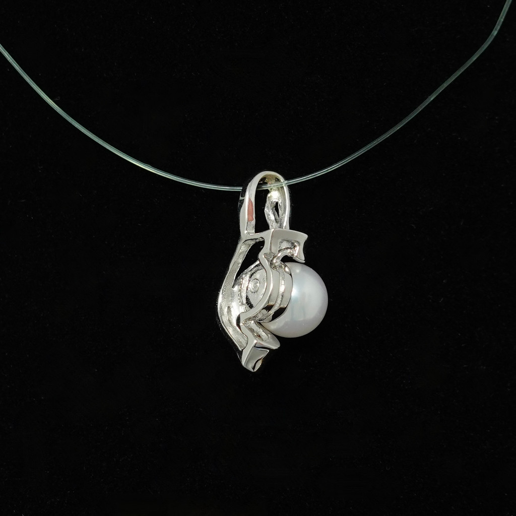 Vintage 14K White Gold Pearl and Diamond Pendant