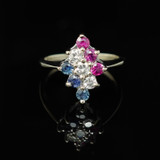 Vintage 14K White Gold Ring with Tri-Color Stones