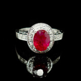 Vintage 14K White Gold Ring with Red Gemstone and Diamonds
