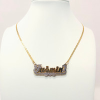 10K Gold Nameplate Double Layers with Heart Multicolored