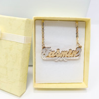 10K Gold Nameplate Double Layers with Heart Multicolored