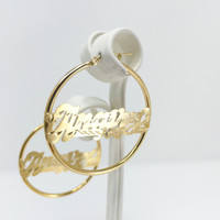 10K Gold Name Earring Basic Hoop with Accent Letter