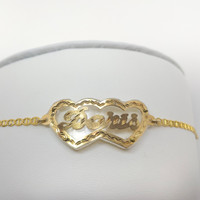 10K Gold Name Bracelet with Double Heart