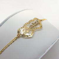 10K Gold Name Bracelet with Double Heart