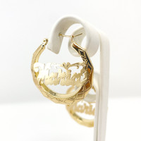 10K Gold Ornate Hoop Name Earring with Heart