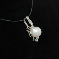Vintage 14K White Gold Pearl and Diamond Pendant