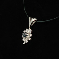 Vintage 10K White Gold Flower Pendant with Dark Blue stone and Diamonds