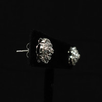 Vintage 10K White Gold Flower Stud Earring with Diamonds