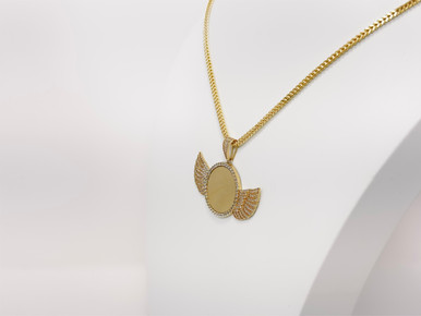 Angel Wings 10K Picture Pendant with CZ frame- Small