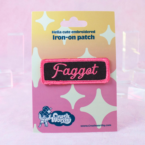 Faggot Patch by Crushworthy - styled like mechanic name tag patches, but hella gay!
