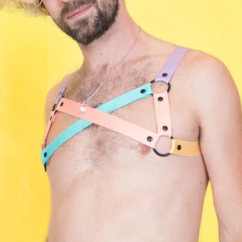 Color Block Harness by Crushworthy - An adorable and super comfortable stretchy elastic harness that you can wear however best fits your body! Made with hearty high quality black metal hardware, and it's machine washable.