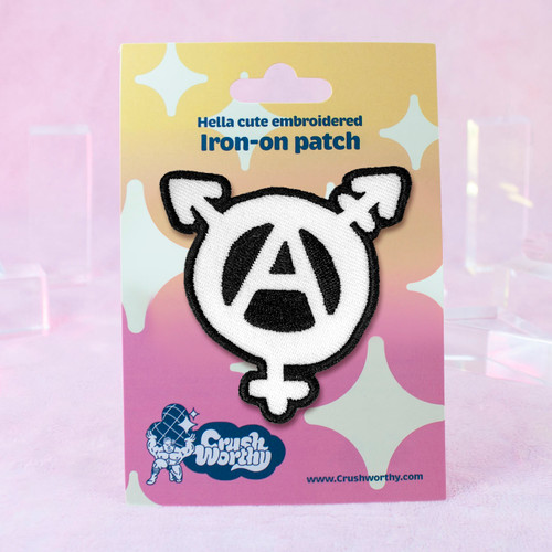 Transarchy Patch by Crushworthy – Transgender anarchy embroidered patch in stark black and white for maximum visibility on your favorite battle jacket!