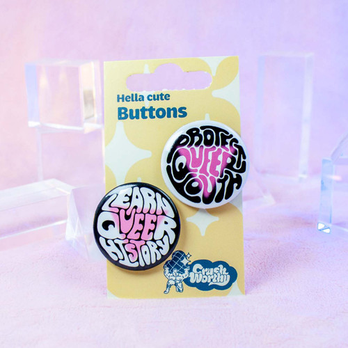 Queer History + Queer Youth Pinback Button Set