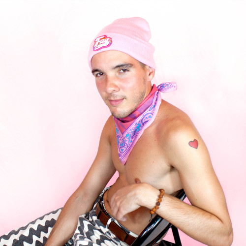 Fag Beanie by Crushworthy - Fuzzy chenille embroidery on a cute pastel pink beanie!