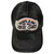 Bottoms & Tops We All Hate Cops Cap by Crushworthy - Pastel embroidery that says "Bottoms & Tops We All Hate Cops" on top of a rainbow with clouds below it, embroidered directly onto an acid wash black baseball cap.