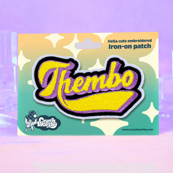 Thembo Patch – fuzzy chenille letters in the nonbinary pride flag colors!
