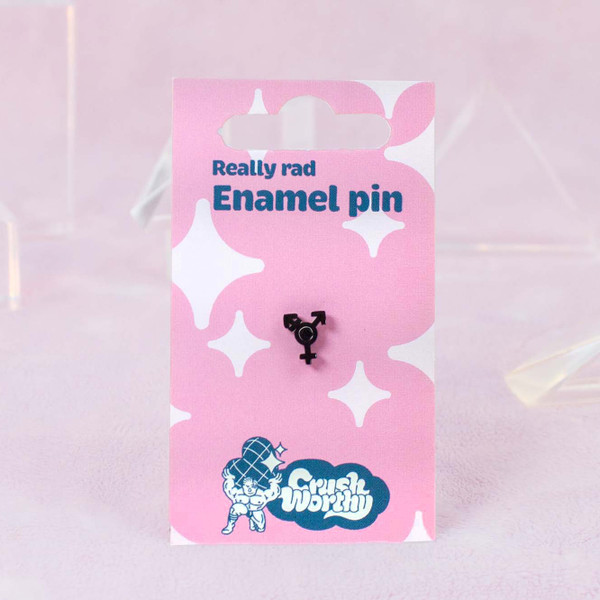 Trans Icon mini enamel pin by Crushworthy - an adorable tiny pin, subtle but still proud! Comes with a locking metal back to make sure you never lose it.