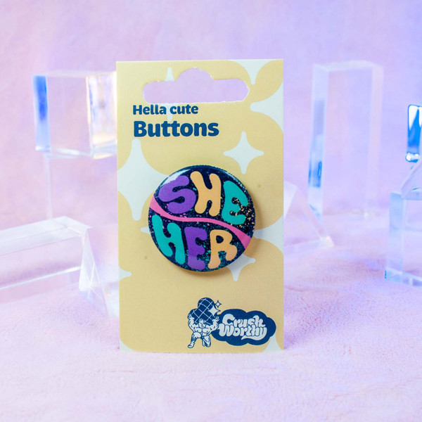 She Her Pronoun Pinback Button