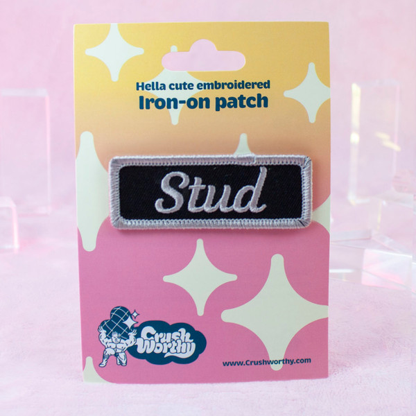 Stud patch by Crushworthy - A black and gray patch styled after mechanic name tag patches, perfect for jackets!