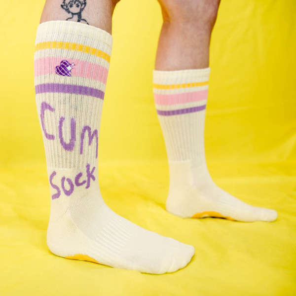 Cum Socks (Athletic fit) by Crushworthy - cute classic gym socks in retro colors that literally say "cum sock" on them!