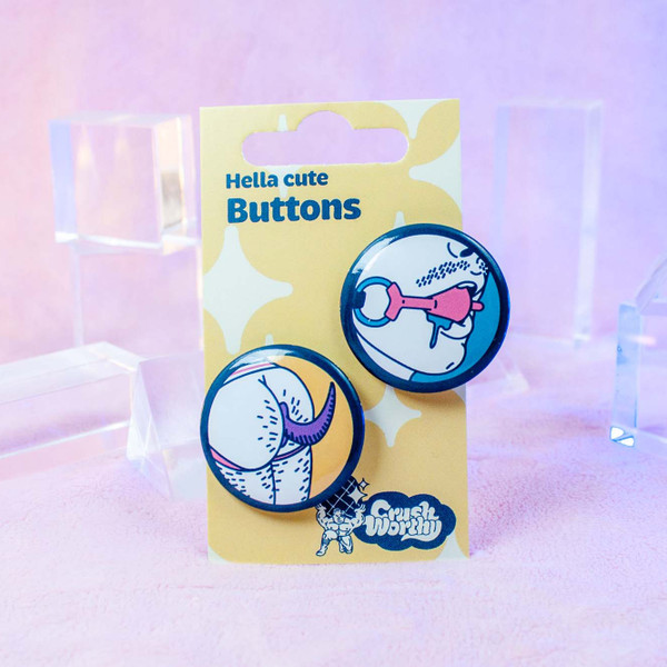 Ballgag + Pup Butt Kinky button set by Crushworthy
