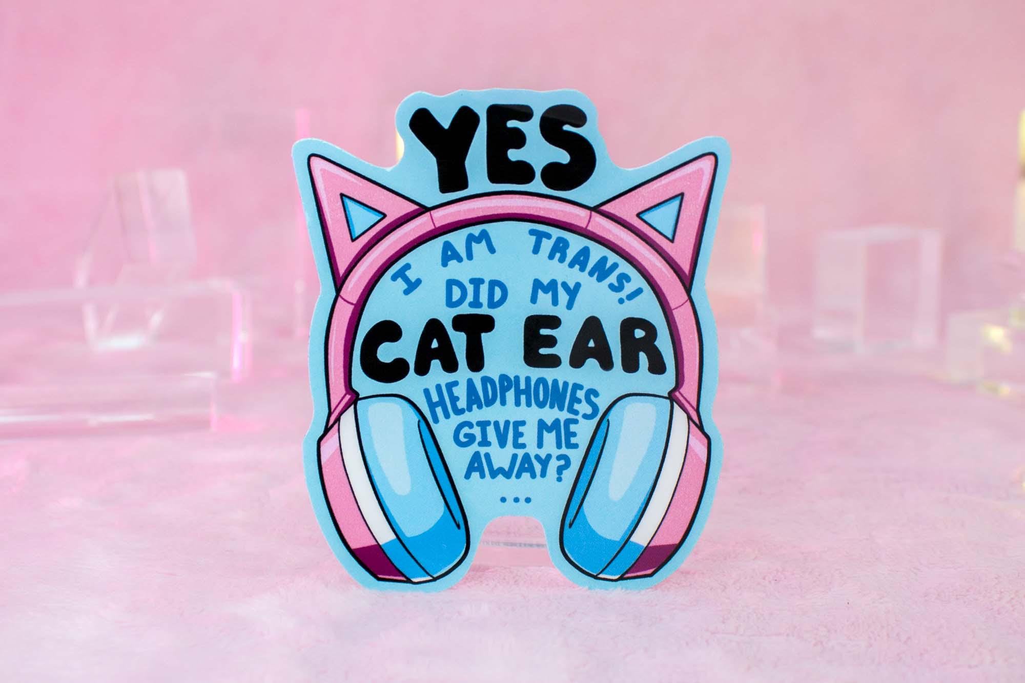 Trans Cat Ear Headphones Sticker