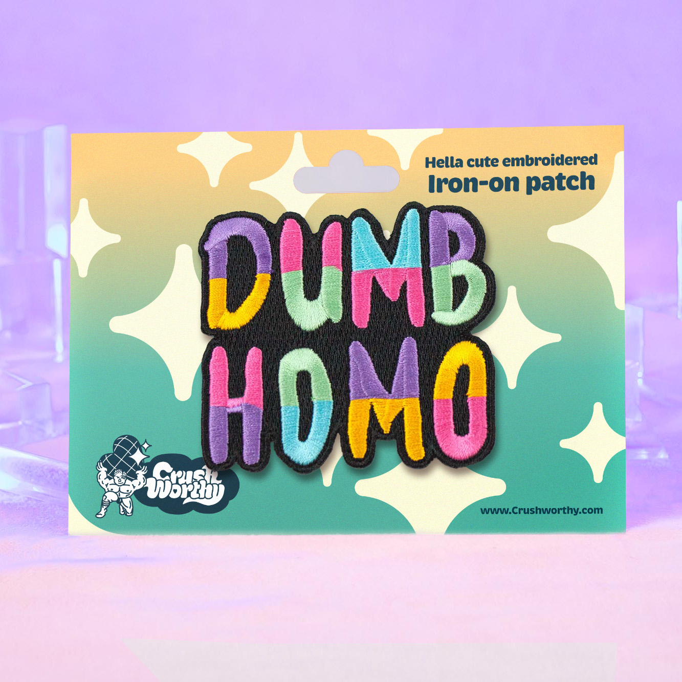Dumb Homo Patch by Crushworthy - rainbow letters on a very gay patch