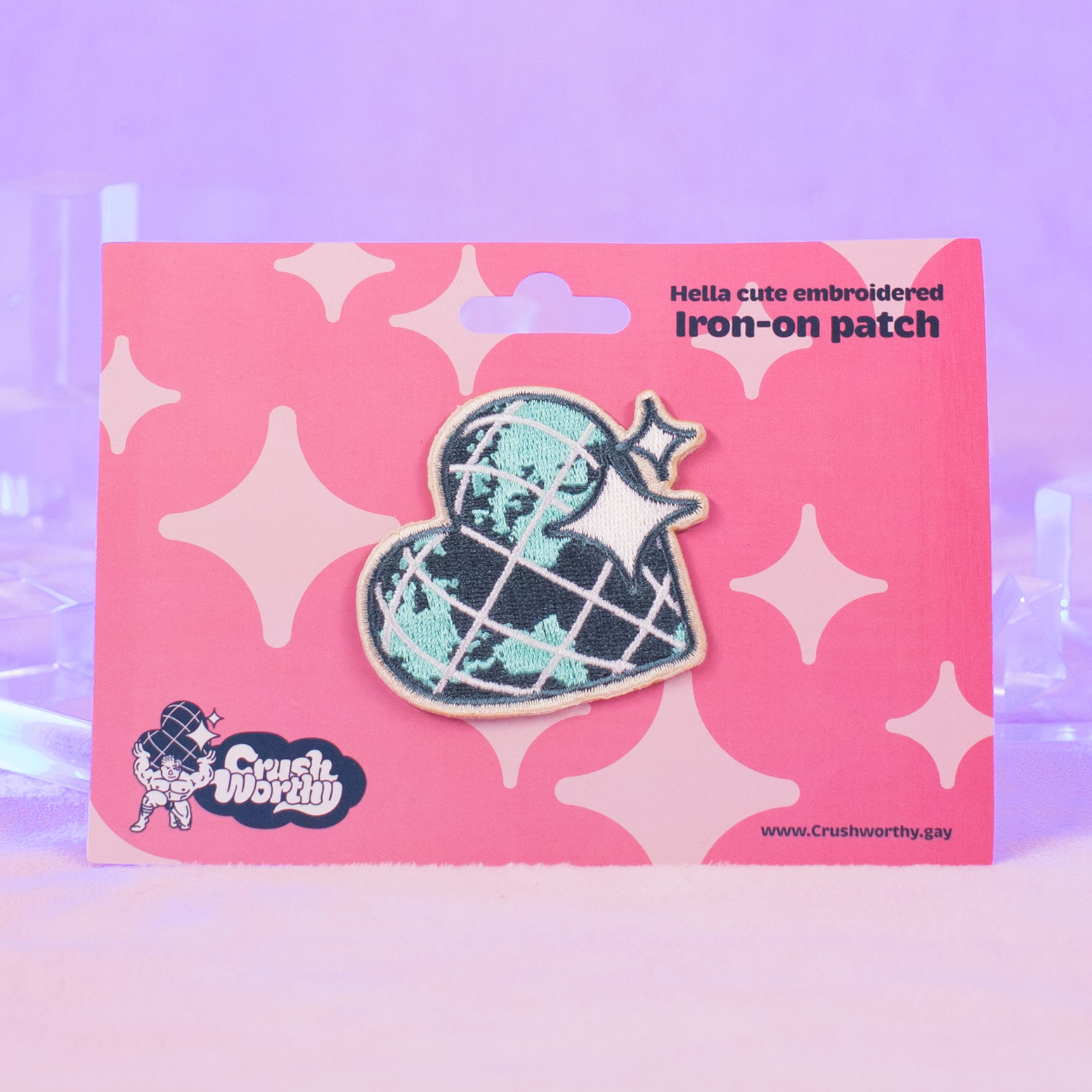 Global Lovers Patch by Crushworthy - A super cute heart-shaped map of the world with an easy to apply iron-on backing
