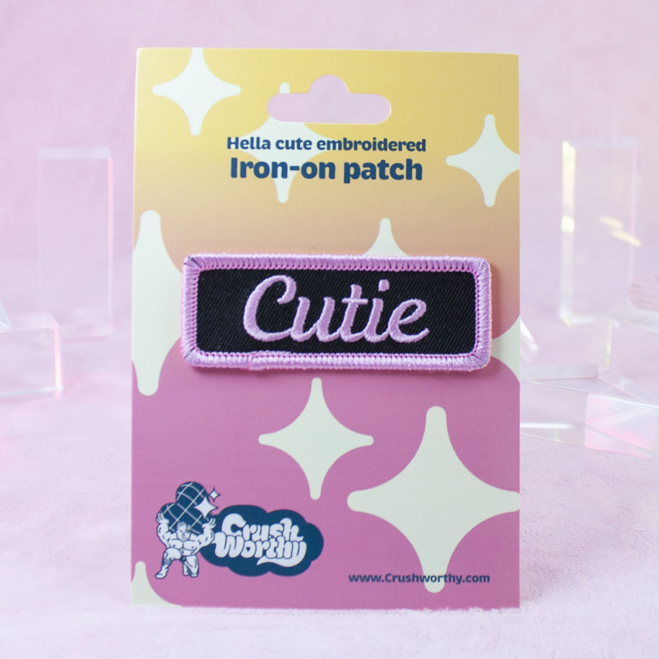 Cutie patch by Crushworthy - A black and pink patch styled after mechanic name tag patches, perfect for jackets!