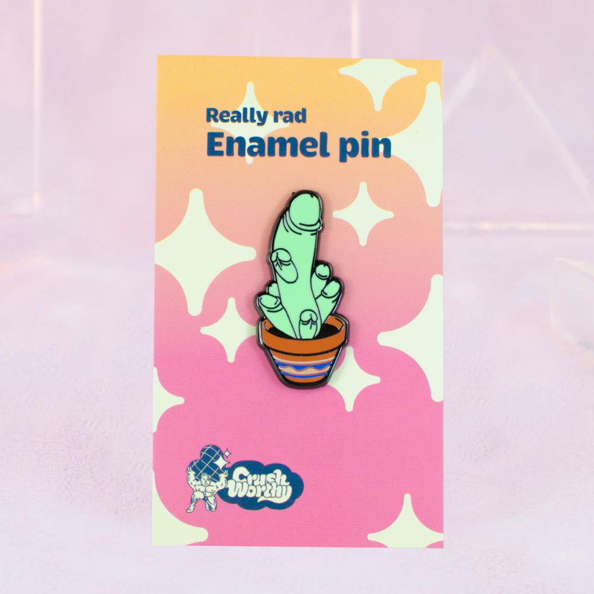Plant Peen Enamel Pin - dick cactus succulent hard enamel pin with green backings