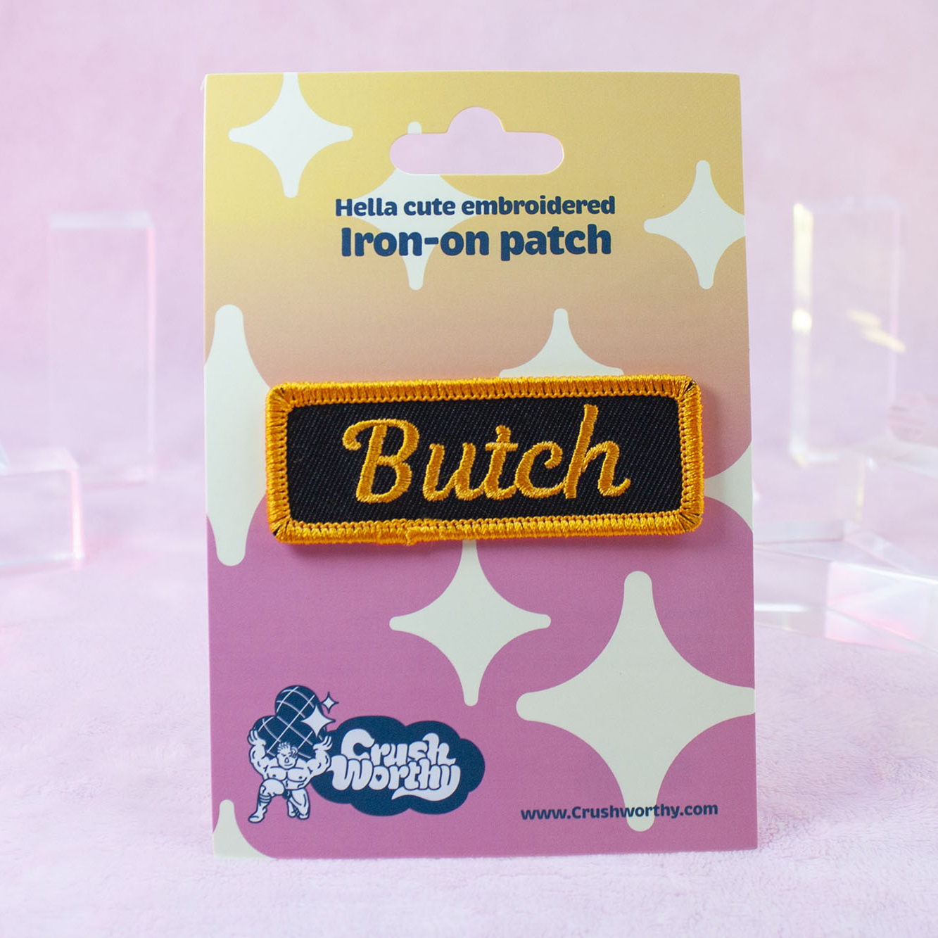 Butch Mechanic Patch by Crushworthy - An embroidered patch styled after mechanic name tags with "butch" in orange letters!
