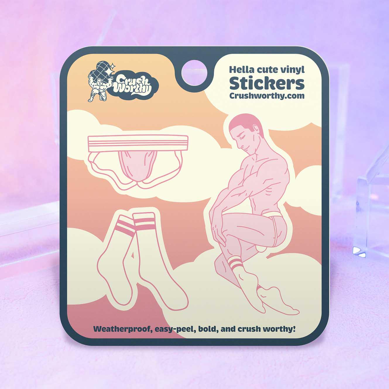 Athletic Supporter sticker sheet by Crushworthy - A sexy jock... in a jock! Comes with a jockstrap mini sticker and gym socks mini sticker too!