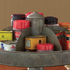 Benzara Galvanized Lazy Susan Organizer With 6 Pockets, Gray